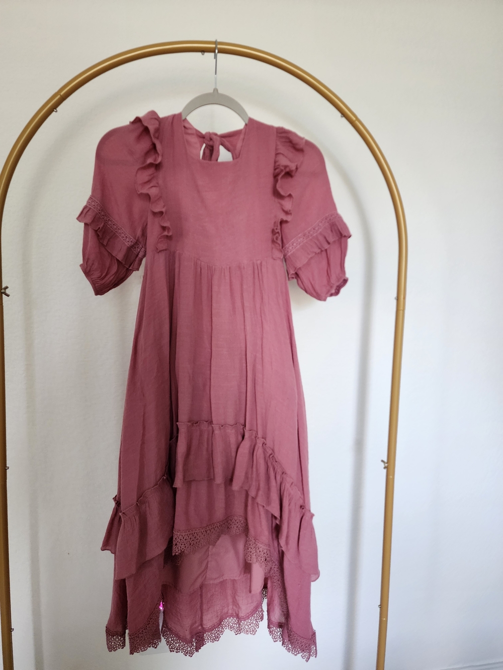 Girls' Rose Pink Ruffled Cotton Kassia Dress in Dusty Rose - 8 Joyfolie